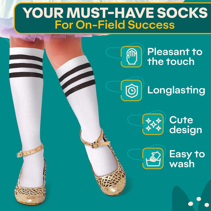 V TOWER Soccer Socks Girls - 6 Pcs Cotton Knee High Girl Soccer Sock 8-12 Years Old, Breathable & Soft Material, Easy to Wash, Elastic Long Socks for Girls- for Football, Basketball, Volleyball, Everyday Wea - Image 4
